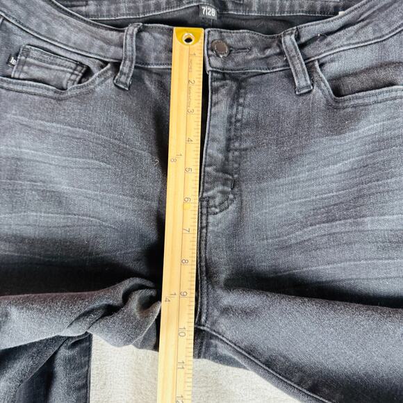 Judy Blue Jeans Women 7/28 Faded Black Denim Mid Rise Destroyed Slim Fit Raw Hem - Picture 12 of 13